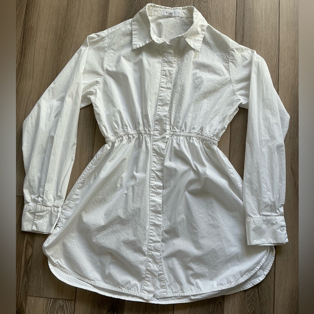 Mable white Button Down Shirt Dress Cinched Waist Long Sleeve Size: Small - Picture 2 of 15